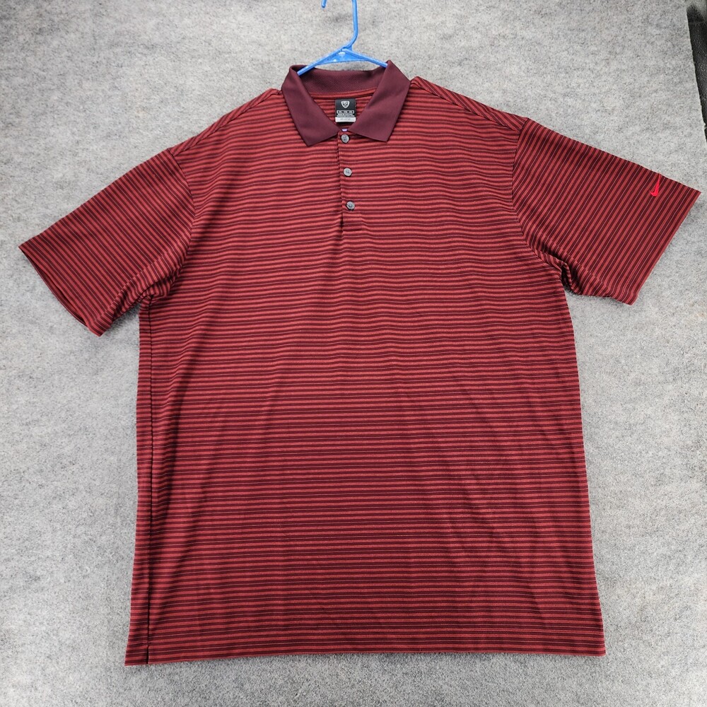 Nike Golf Polo Shirt Mens XXL Dri Fit UV Red Striped Short Sleeve